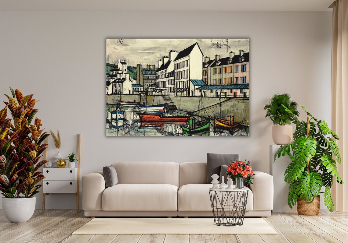 Bernard Buffet 1972 French Harbor Boats Cityscape Art Poster - Image 3