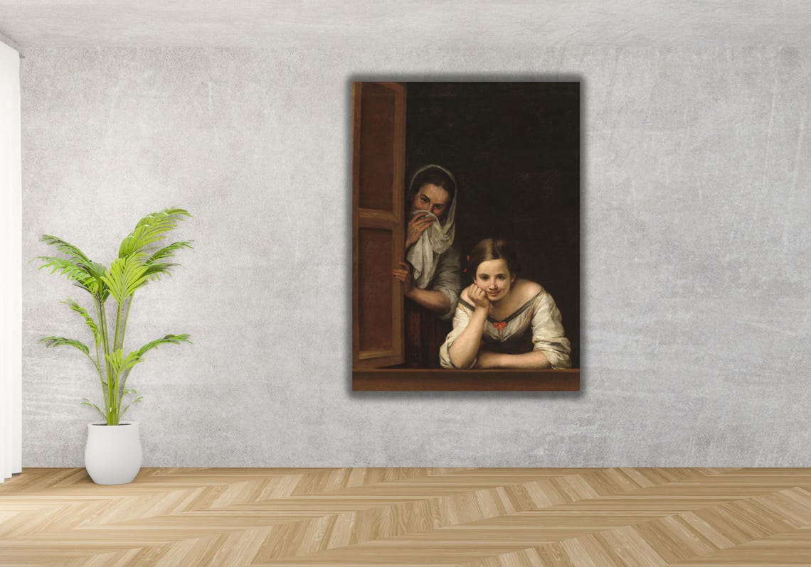 Murillo Two Women at a Window Baroque Girls Laughing Classic Poster - Image 3