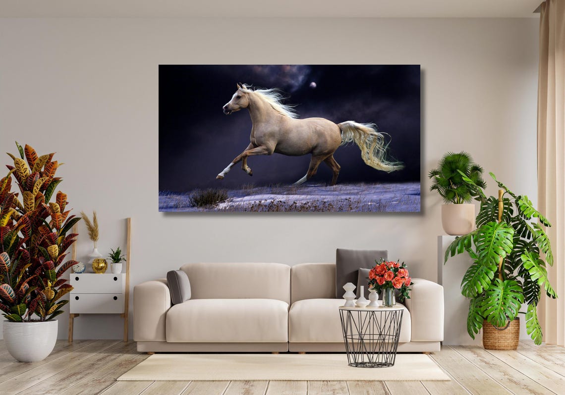 Palomino Horse Galloping Moonlit Snow Dramatic Equine Night Poster - Image 2