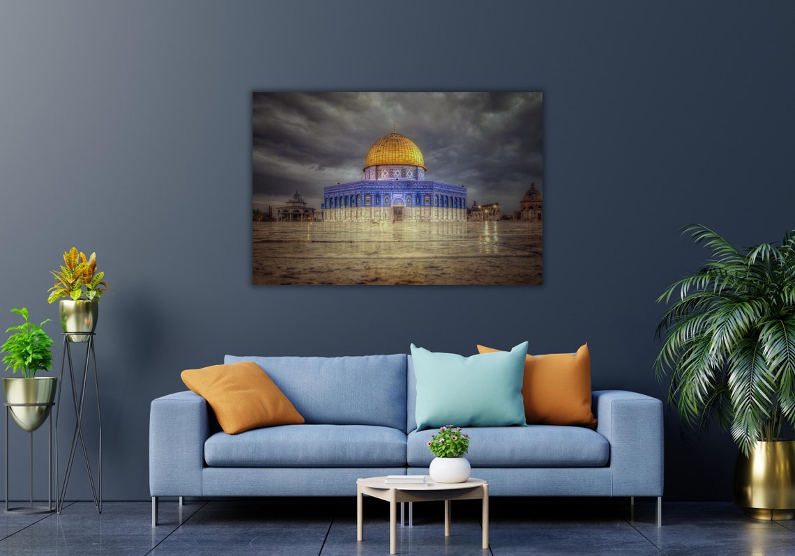 Dome of the Rock Golden Dome Stormy Sky Reflective Art Poster - Image 3