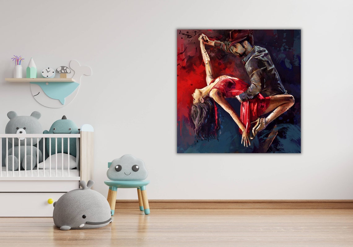 Passionate Tango Dance Couple Red Dress Dramatic Painting Poster - Image 2