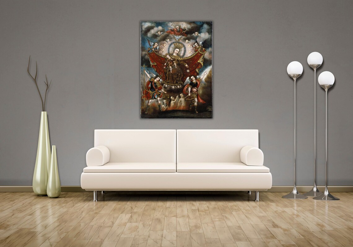 Our Lady of Mount Carmel Archangels Souls Colonial Religious Art Poster - Image 2