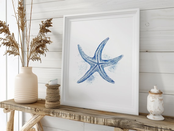 Coastal Starfish Print Boho Beach House Decor Trendy Blue Ocean Wall Art Summer Nautical Prints Sea Poster