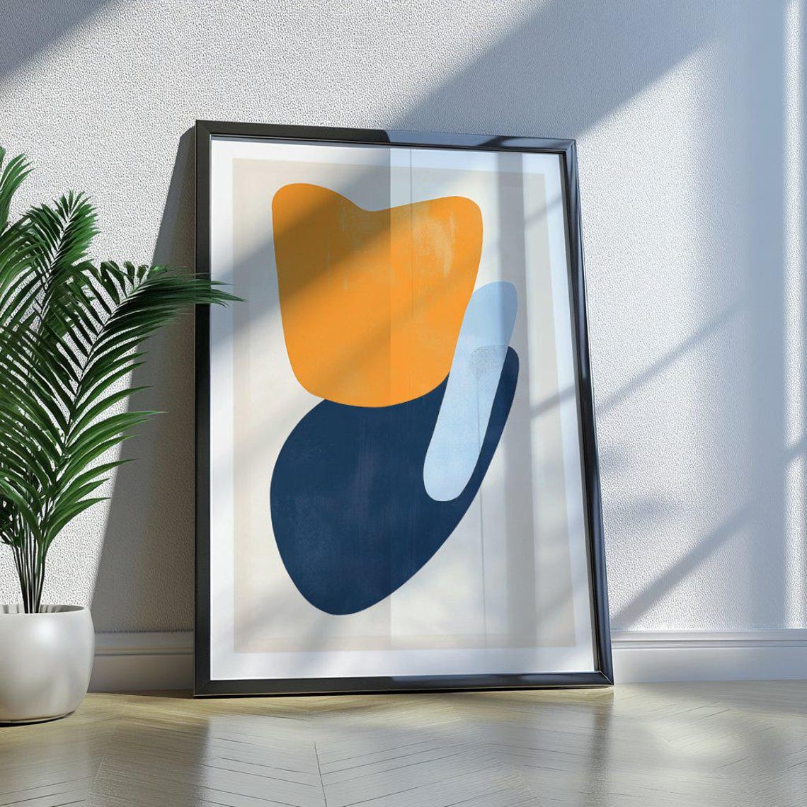 Bold Orange and Navy Organic Shapes Mid Century Abstract Poster - Image 4
