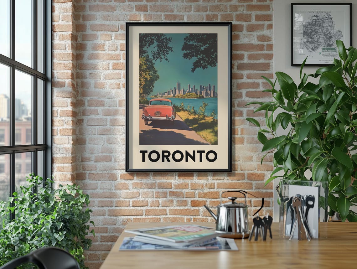 Toronto Vintage Travel Poster Classic Car Skyline Waterfront View - Image 3