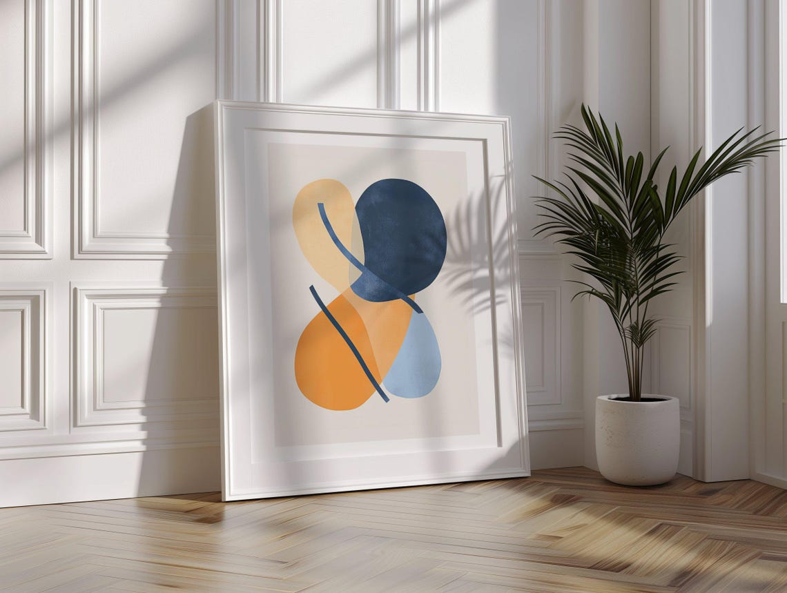 Blue Orange Abstract Overlapping Shapes Modern Minimalist Poster - Image 4