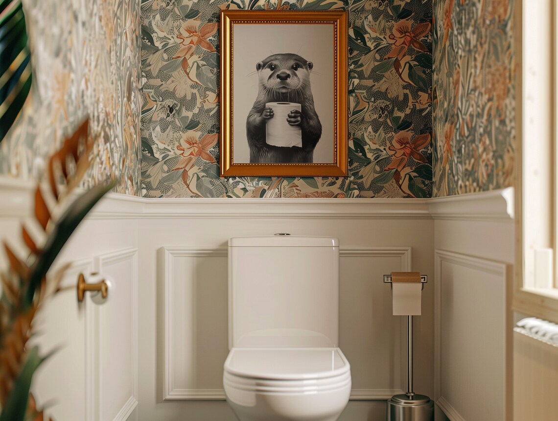Cute Bathroom Otter Art Print, Black And White - Image 4