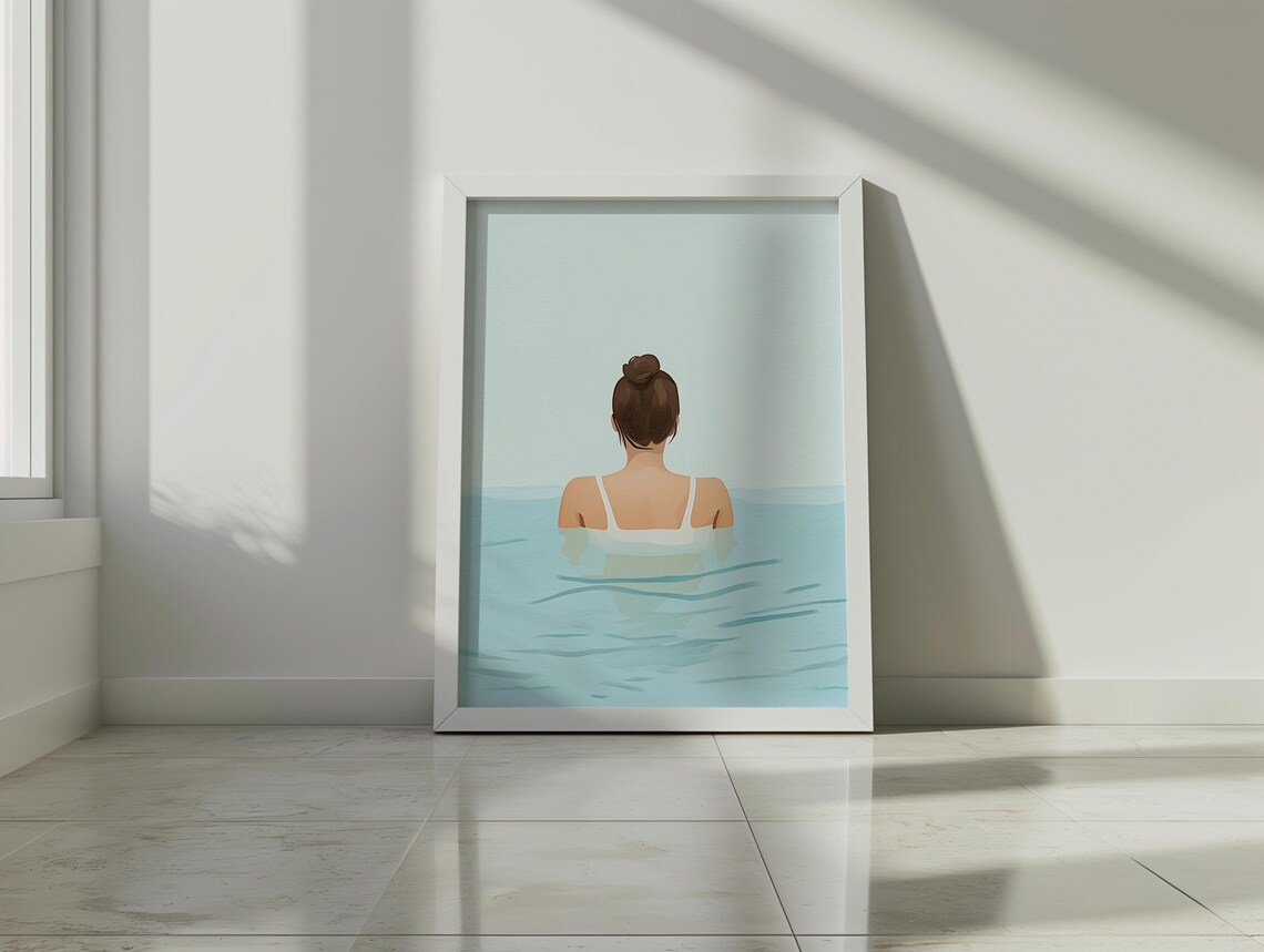 Mother Swimming In Ocean Pastel Watercolor Motherhood Wall Art - Image 2