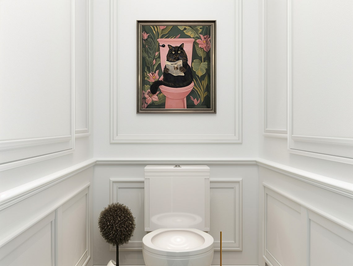 Bathroom Black Cat Toilet Print Washroom Wall Decor Funny Pooping Poster Restroom Art Boho Maximalist - Image 3