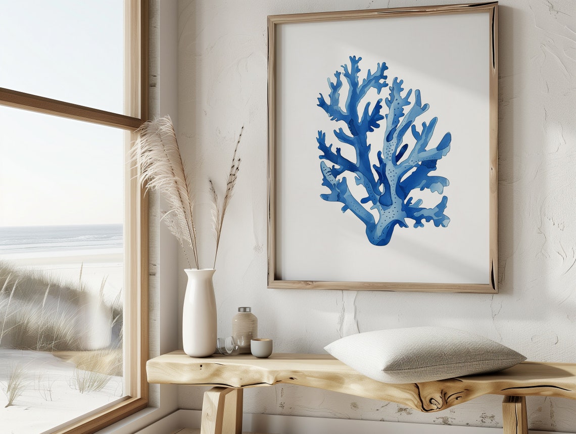 Blue Coral Branch Watercolor Coastal Minimalist Beach Art Poster - Image 4