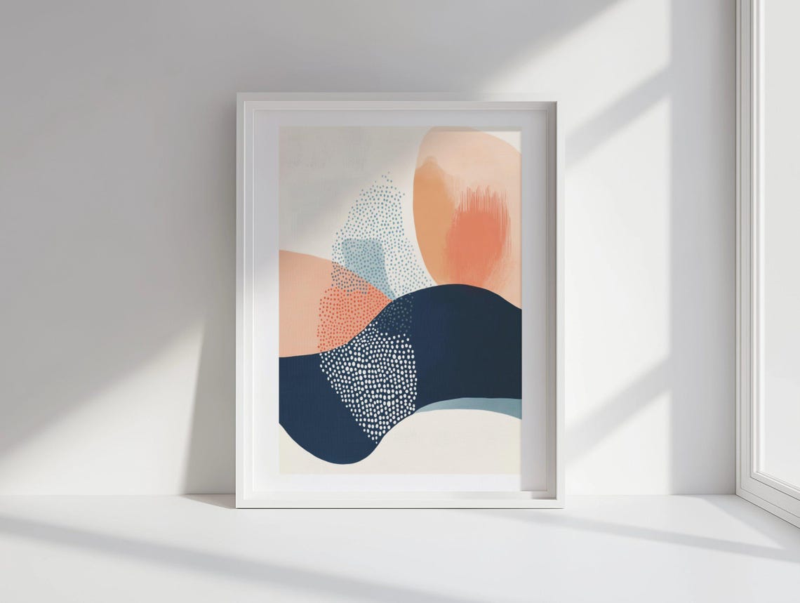 Navy Wave Abstract With Dotted Bands and Coral Arch Modern Poster - Image 2