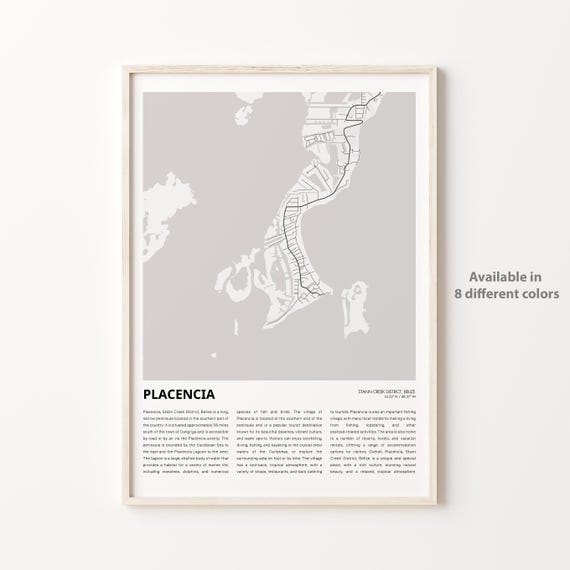 Placencia Belize Stann Creek District Peninsula Map Line Art Poster