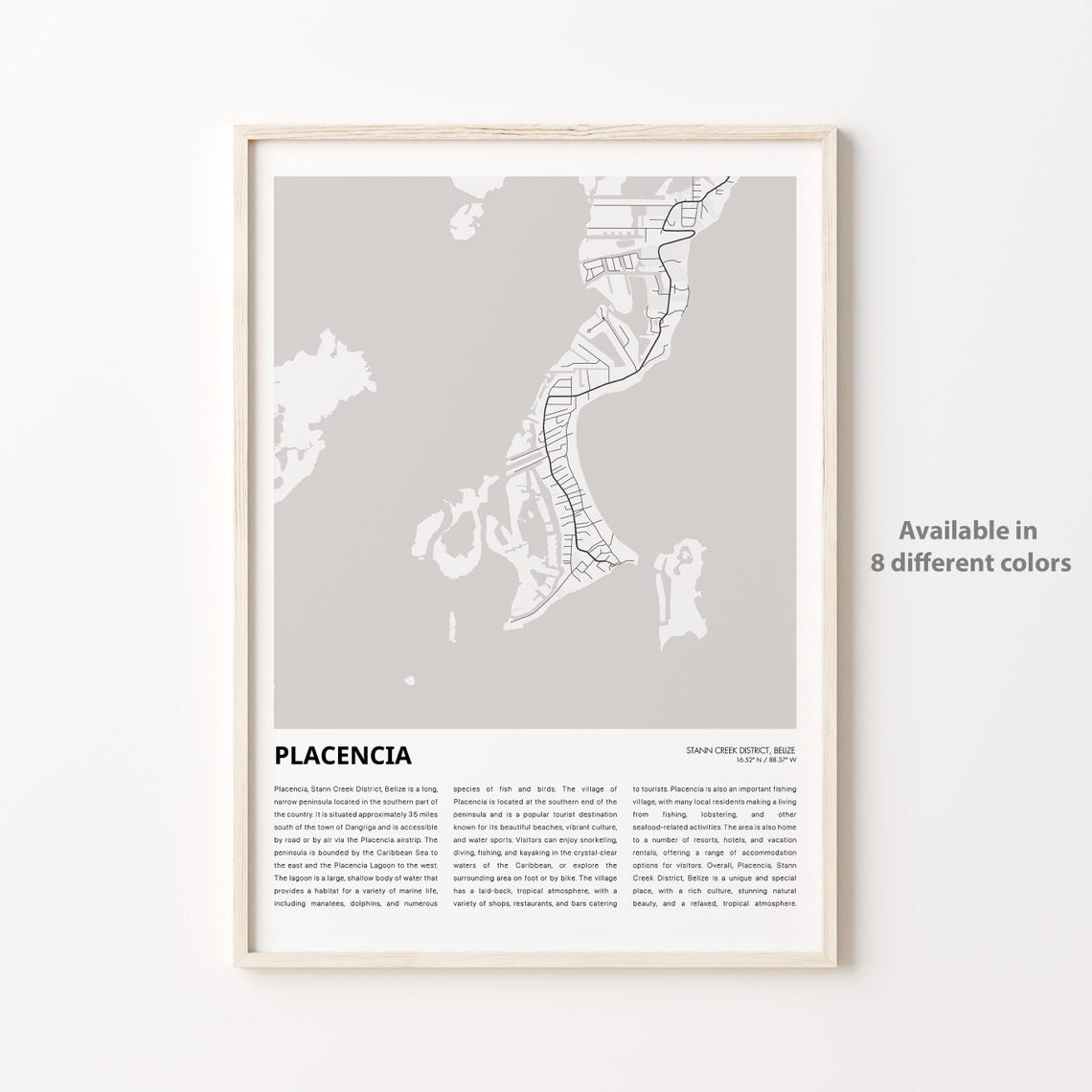 Placencia Belize Stann Creek District Peninsula Map Line Art Poster