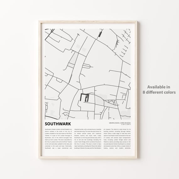 Southwark London Borough City Map Minimalist Line Art Travel Poster