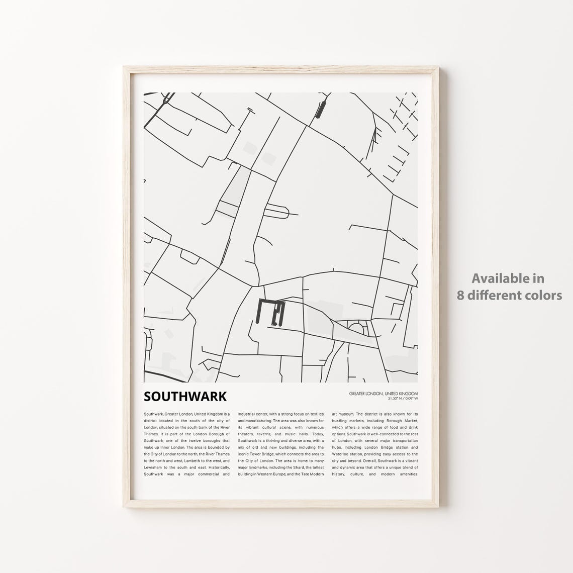 Southwark London Borough City Map Minimalist Line Art Travel Poster