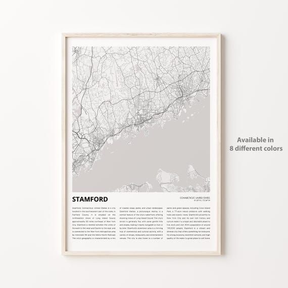Stamford Connecticut Minimalist City Map Travel Guide Art Poster