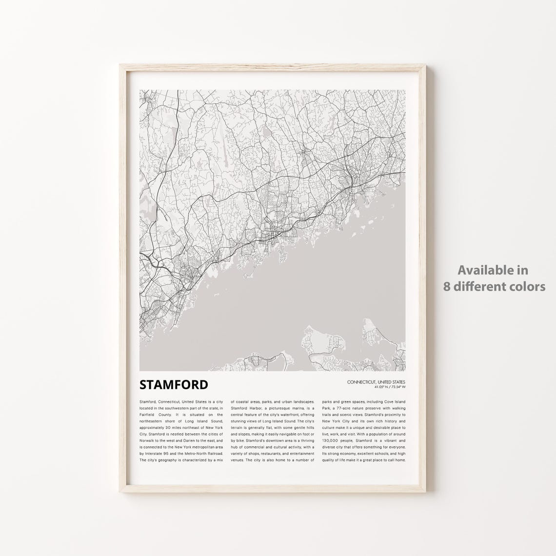 Stamford Connecticut Minimalist City Map Travel Guide Art Poster