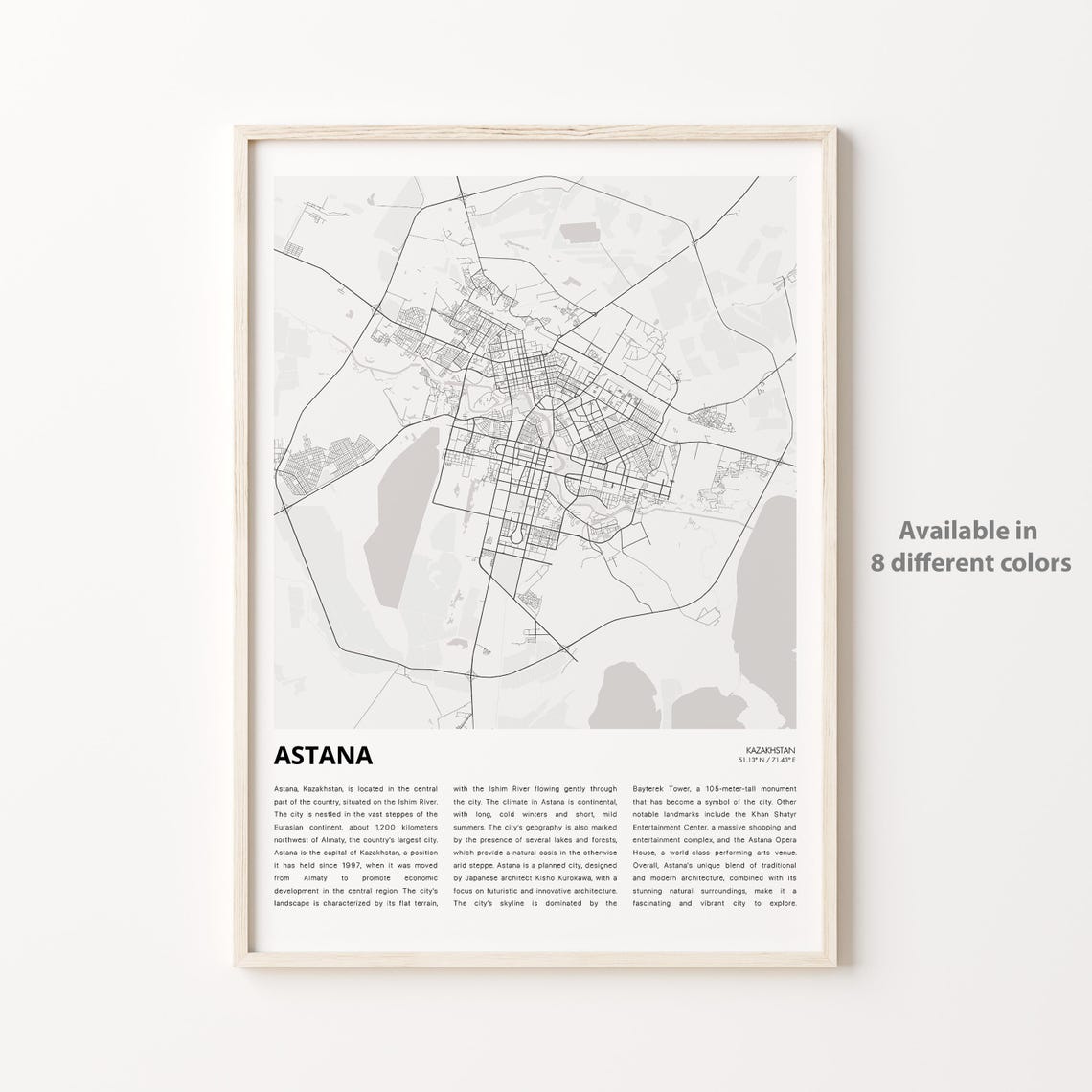 Astana Kazakhstan Minimalist Street Map Poster for Home Decor
