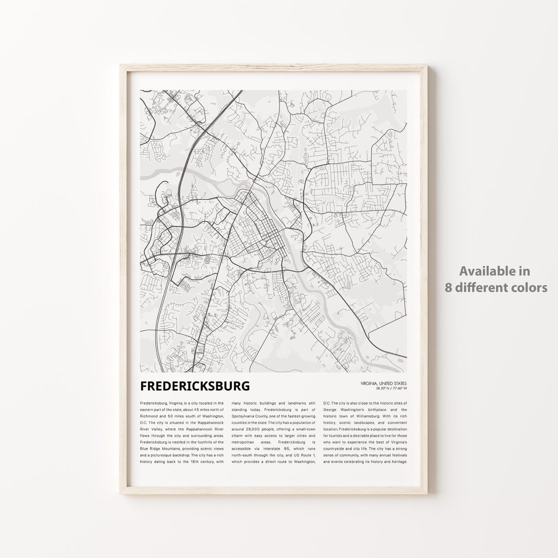 Fredericksburg Map Print Travel Wall Decor Art Virginia Housewarming Gift