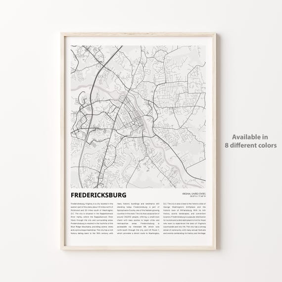 Fredericksburg Map Print Travel Wall Decor Art Virginia Housewarming Gift