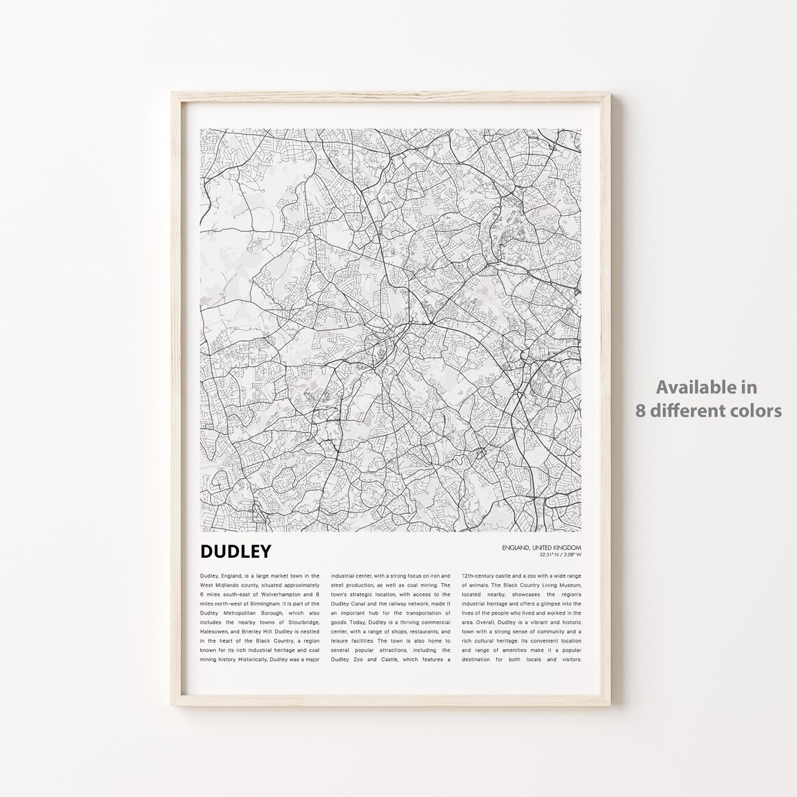 Dudley England Minimalist City Map With Historic Text Detail Wall Poster