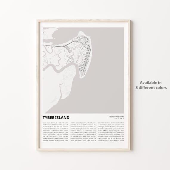 Tybee Island Georgia Minimalist Coastal City Travel Map Wall Art