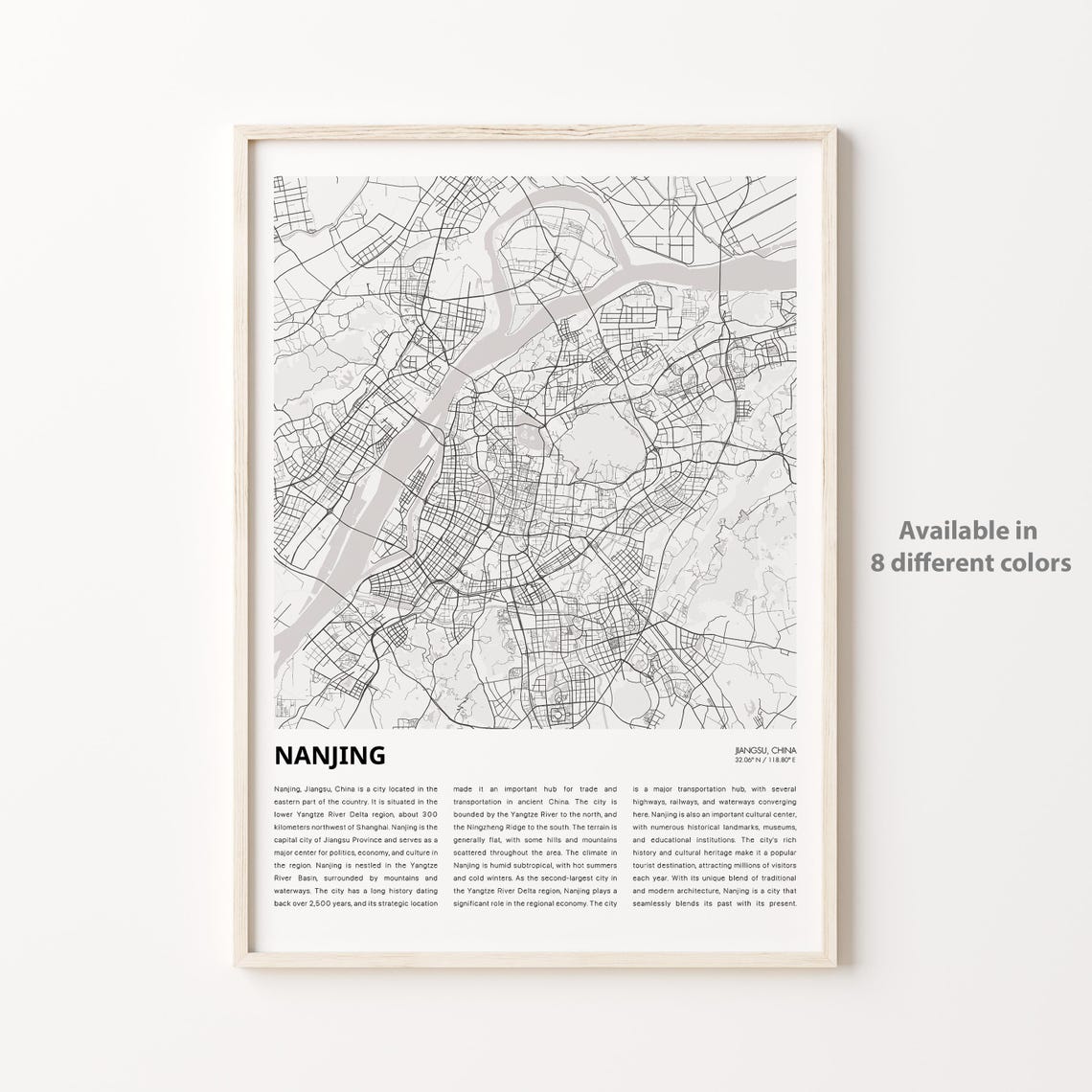Nanjing Map Print Travel Wall Decor Art Jiangsu Housewarming Gift