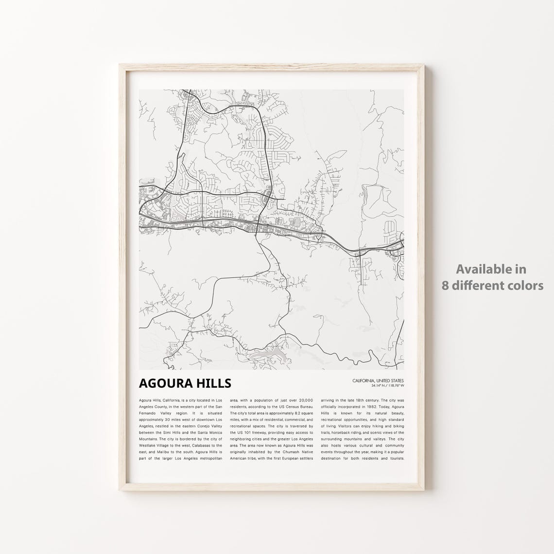 Agoura Hills Map Print Travel Wall Decor Art Housewarming Gift Poster
