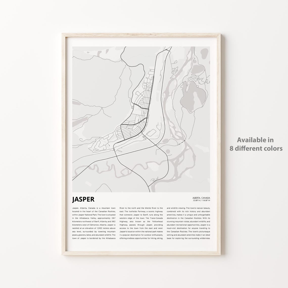 Jasper Alberta Canada Minimalist City Street Map Travel Poster
