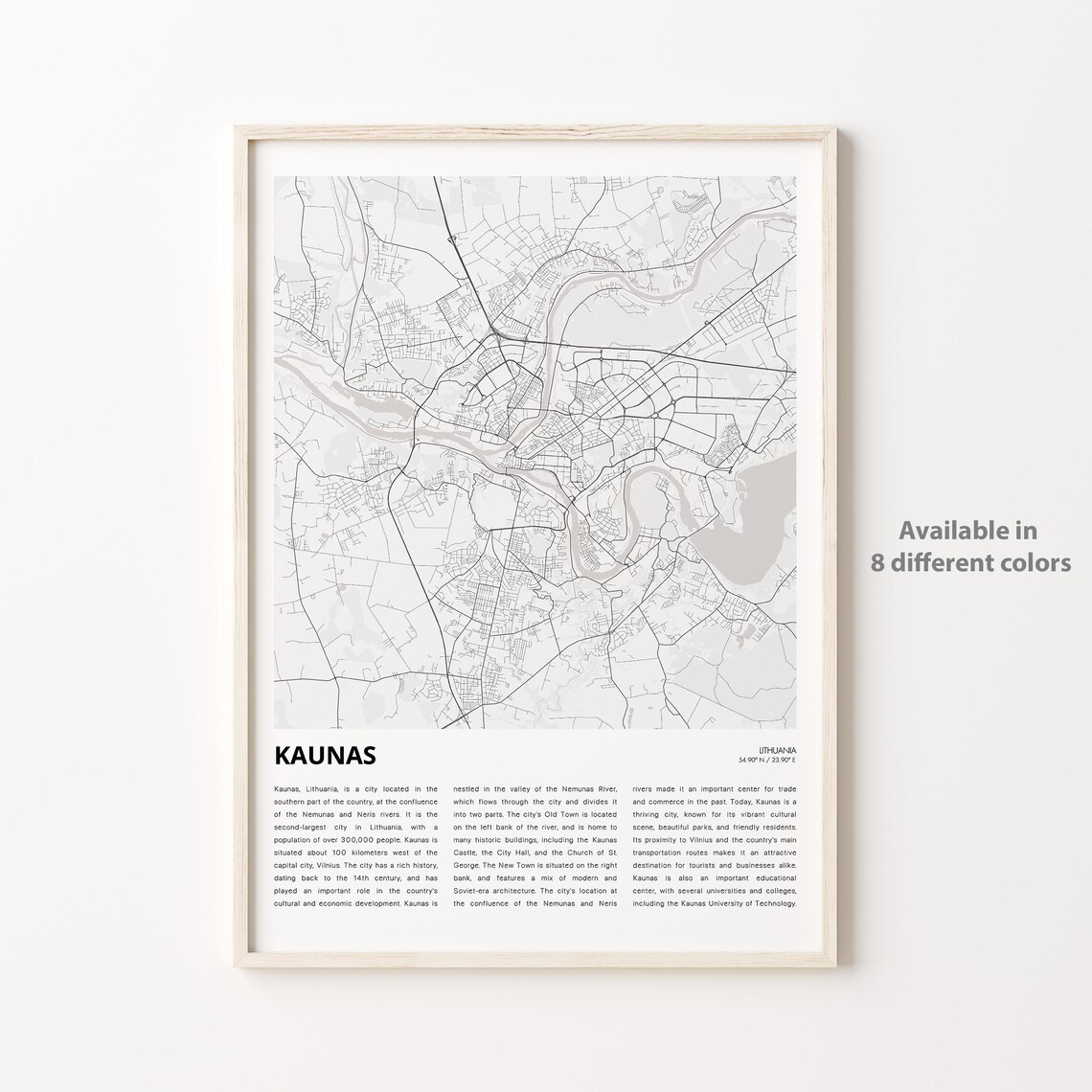 Kaunas Lithuania Nemunas River City Street Map Travel Poster