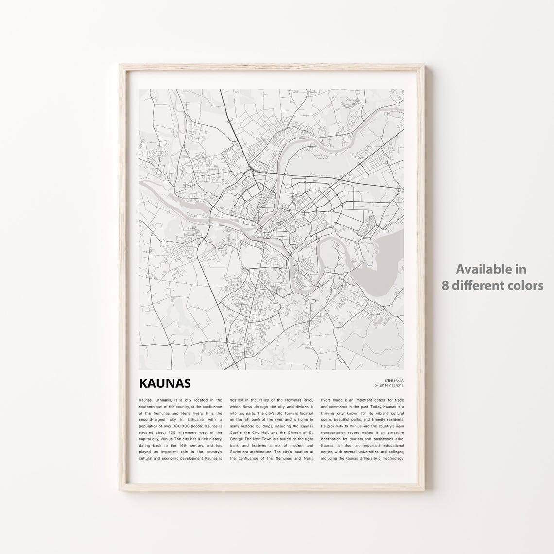 Kaunas Map Print Travel Wall Decor Art Housewarming Gift