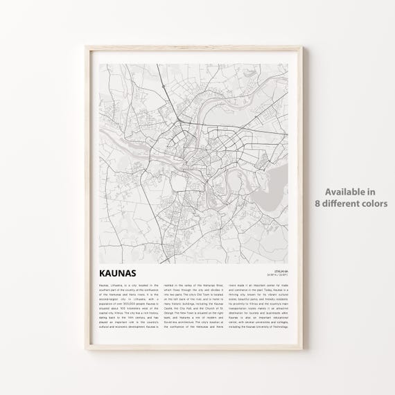 Kaunas Map Print Travel Wall Decor Art Housewarming Gift