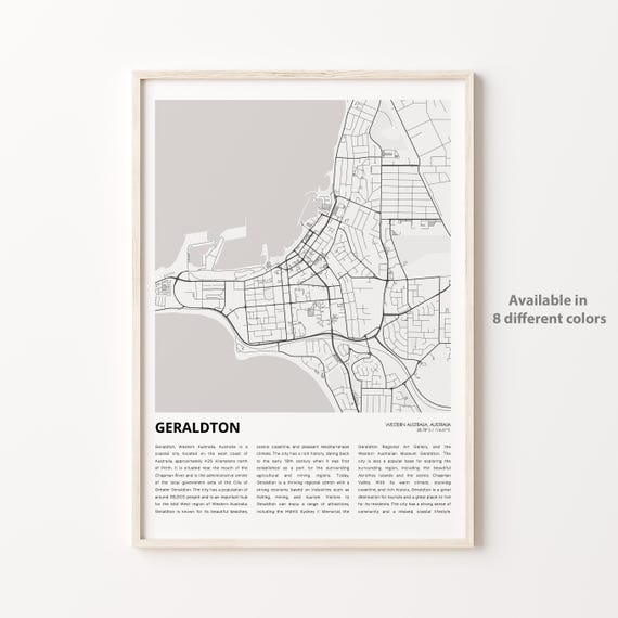 Geraldton Map Print Travel Wall Decor Art Western Australia Housewarming Gift