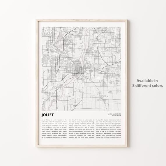 Joliet Map Print Travel Wall Decor Art Illinois Housewarming Gift