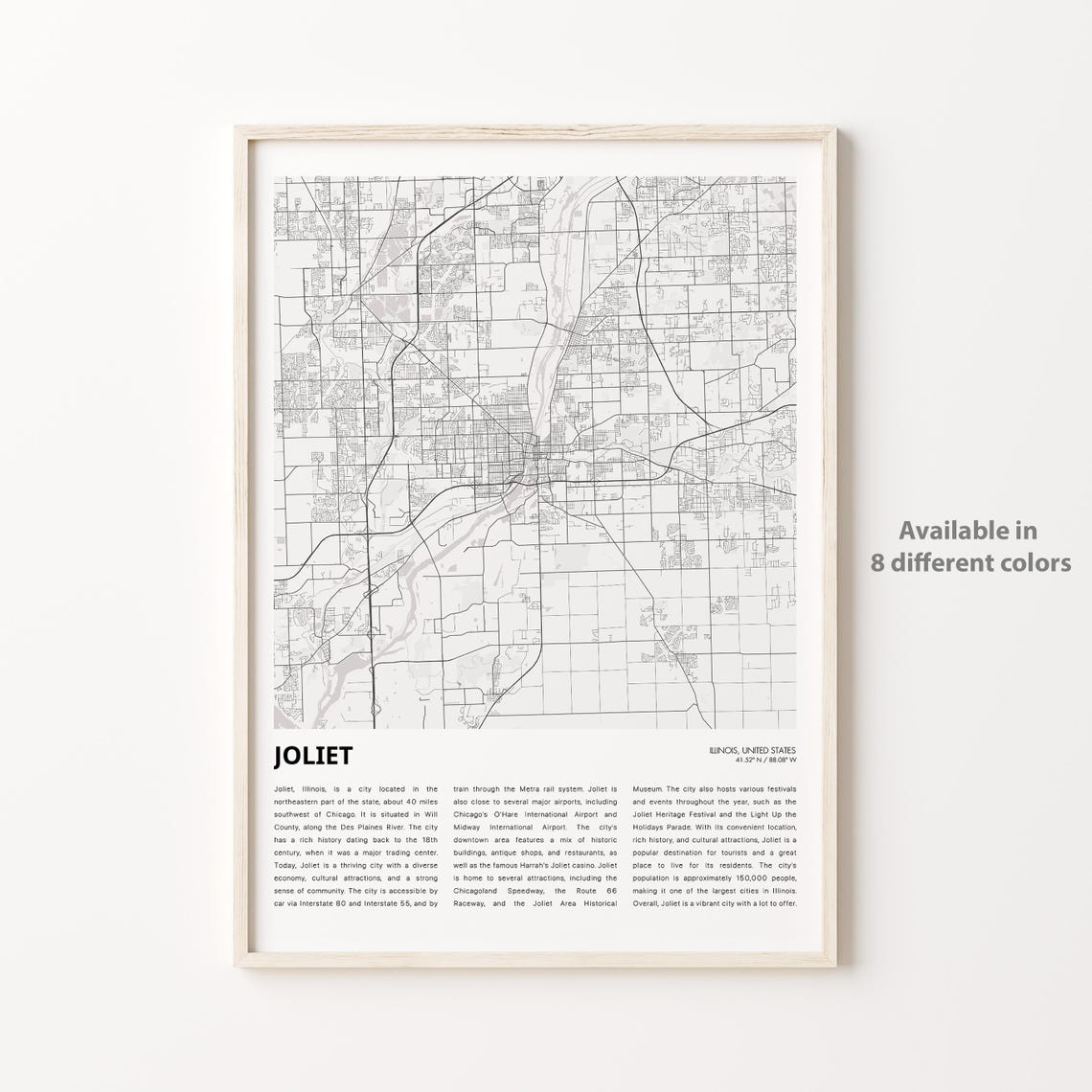 Joliet Map Print Travel Wall Decor Art Illinois Housewarming Gift