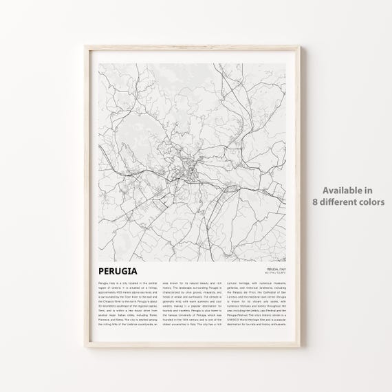 Perugia Map Print Travel Wall Decor Art Housewarming Gift