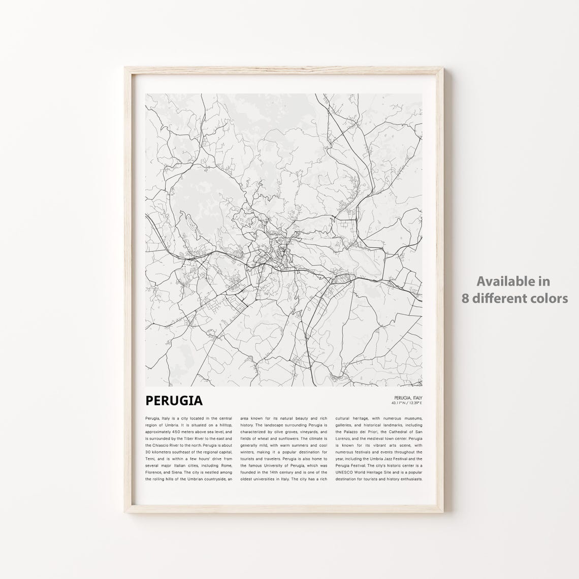 Perugia Italy Travel Minimalist City Map Line Art Wall Print