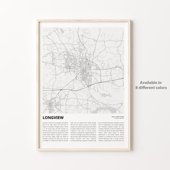 Longview Map Print Travel Wall Decor Art Texas Housewarming Gift