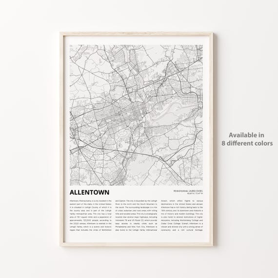 Allentown Map Print Travel Wall Decor Art Pennsylvania Housewarming Gift Personalized Poster