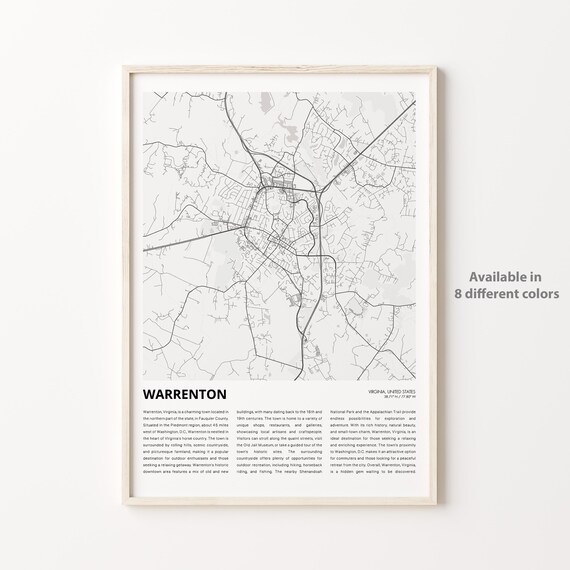 Warrenton Virginia United States Horse Country Town Map Line Art Poster