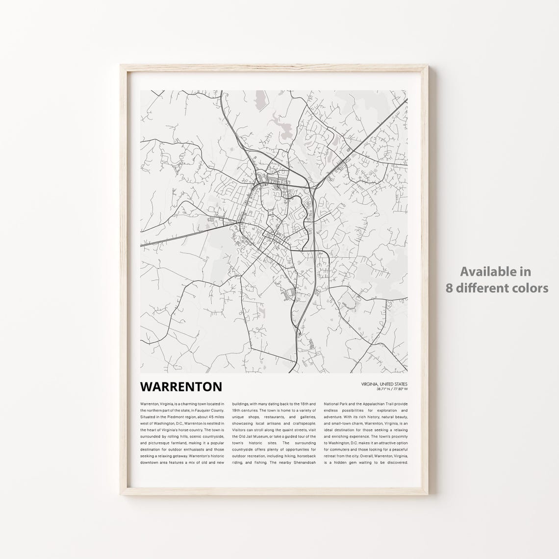 Warrenton Virginia United States Horse Country Town Map Line Art Poster