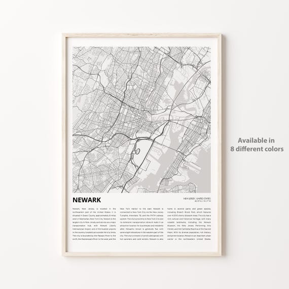 Newark Map Print Travel Wall Decor Art New Jersey Housewarming Gift