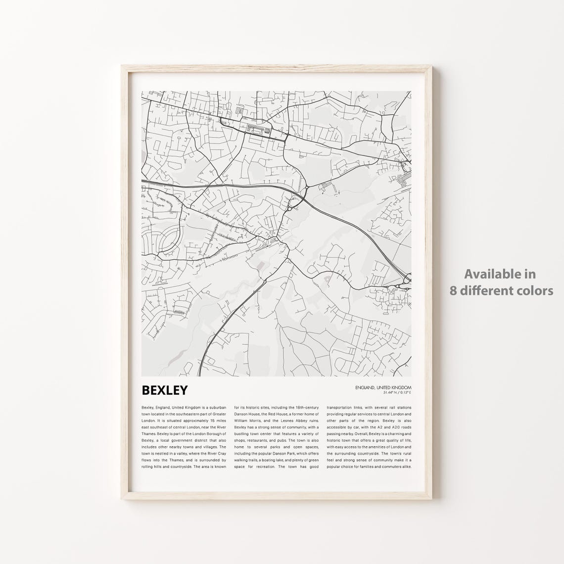 Bexley Map Print Travel Wall Decor Art England Housewarming Gift