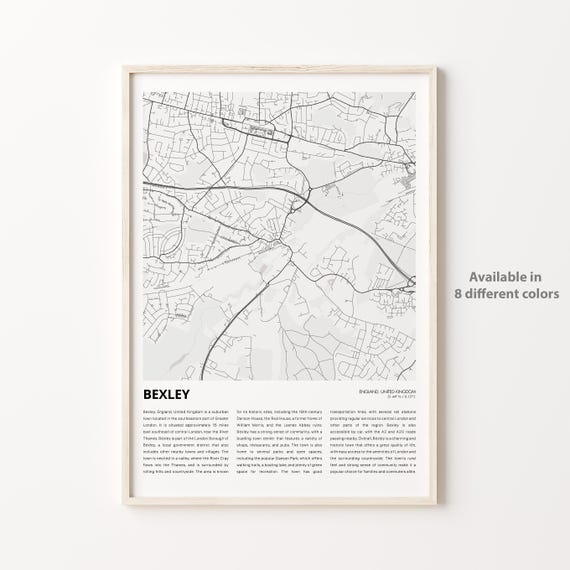Bexley Map Print Travel Wall Decor Art England Housewarming Gift