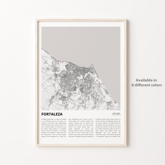 Fortaleza Map Print Travel Wall Decor Art Cear Housewarming Gift