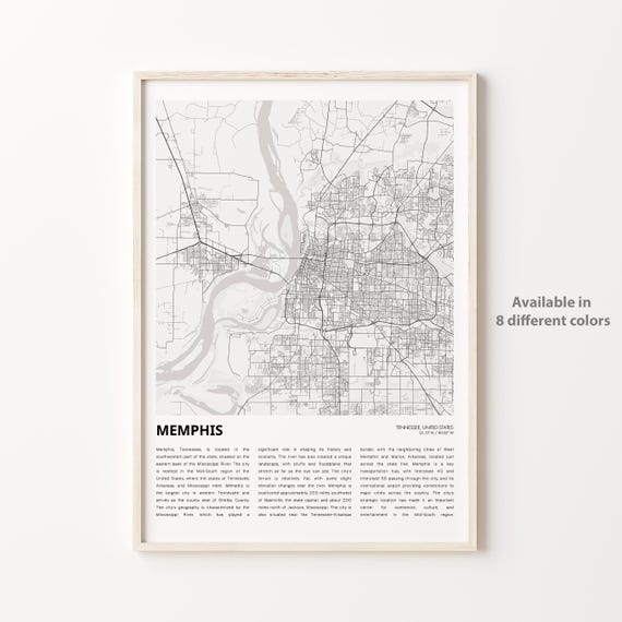 Memphis Map Print Travel Wall Decor Art Tennessee Housewarming Gift