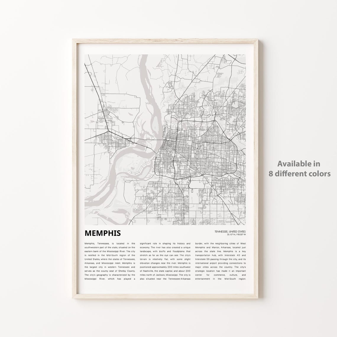 Memphis Tennessee Custom Street Map Minimalist Home Decor Poster