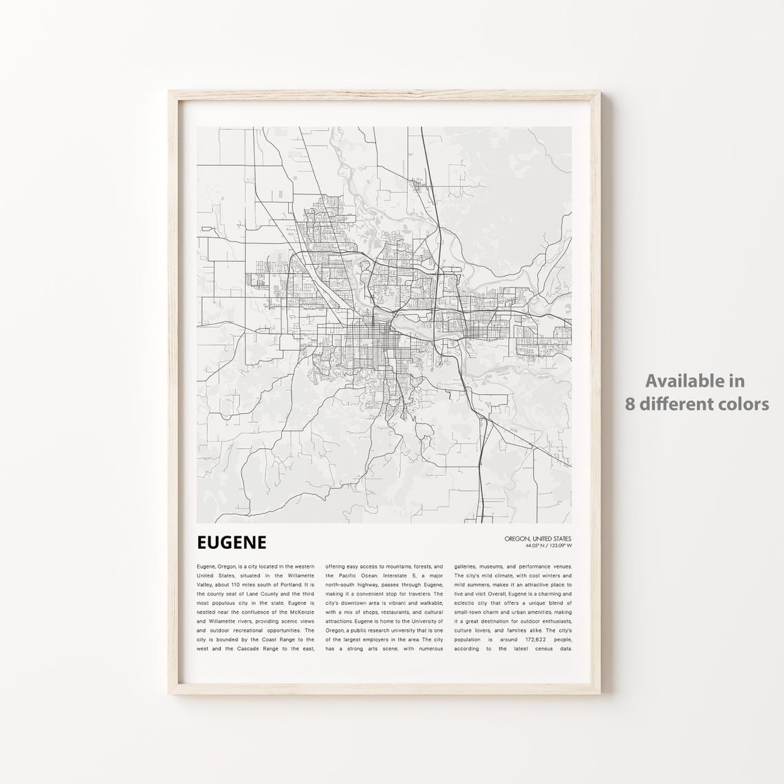 Eugene Oregon Minimalist City Map Street Plan Travel Wall Art