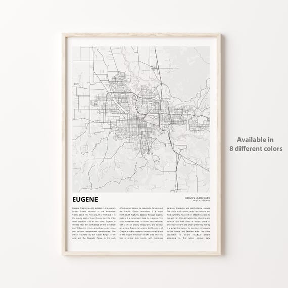 Eugene Map Print Travel Wall Decor Art Oregon Housewarming Gift