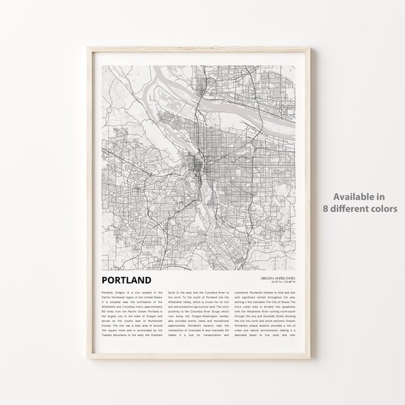 Portland Oregon Willamette River Gray City Street Map Poster